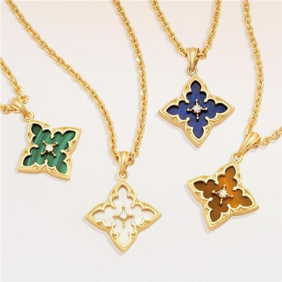 Fettero Gold Clover Necklace Women Dainty 14k Plated CZ Pendant Choker Chain - Picture 4 of 7